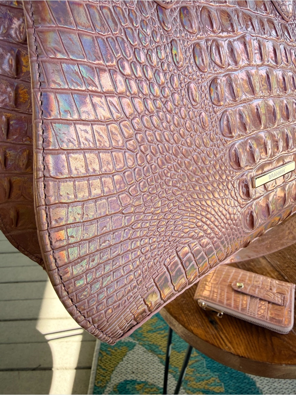 Brahmin Rose Gold Pink Croc-Embossed Satchel & Wallet Set - Picture 6 of 11